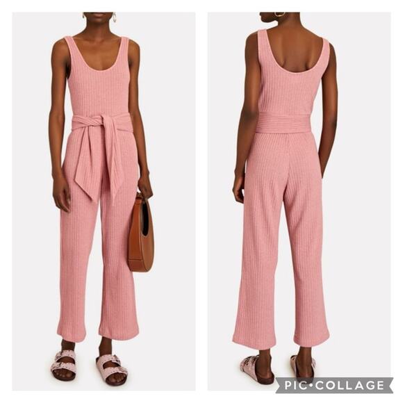 SAYLOR Pants - SAYLOR Womens XS Molly Tie Waist Straight Leg Ribbed Knit Jumpsuit Lounge Casual